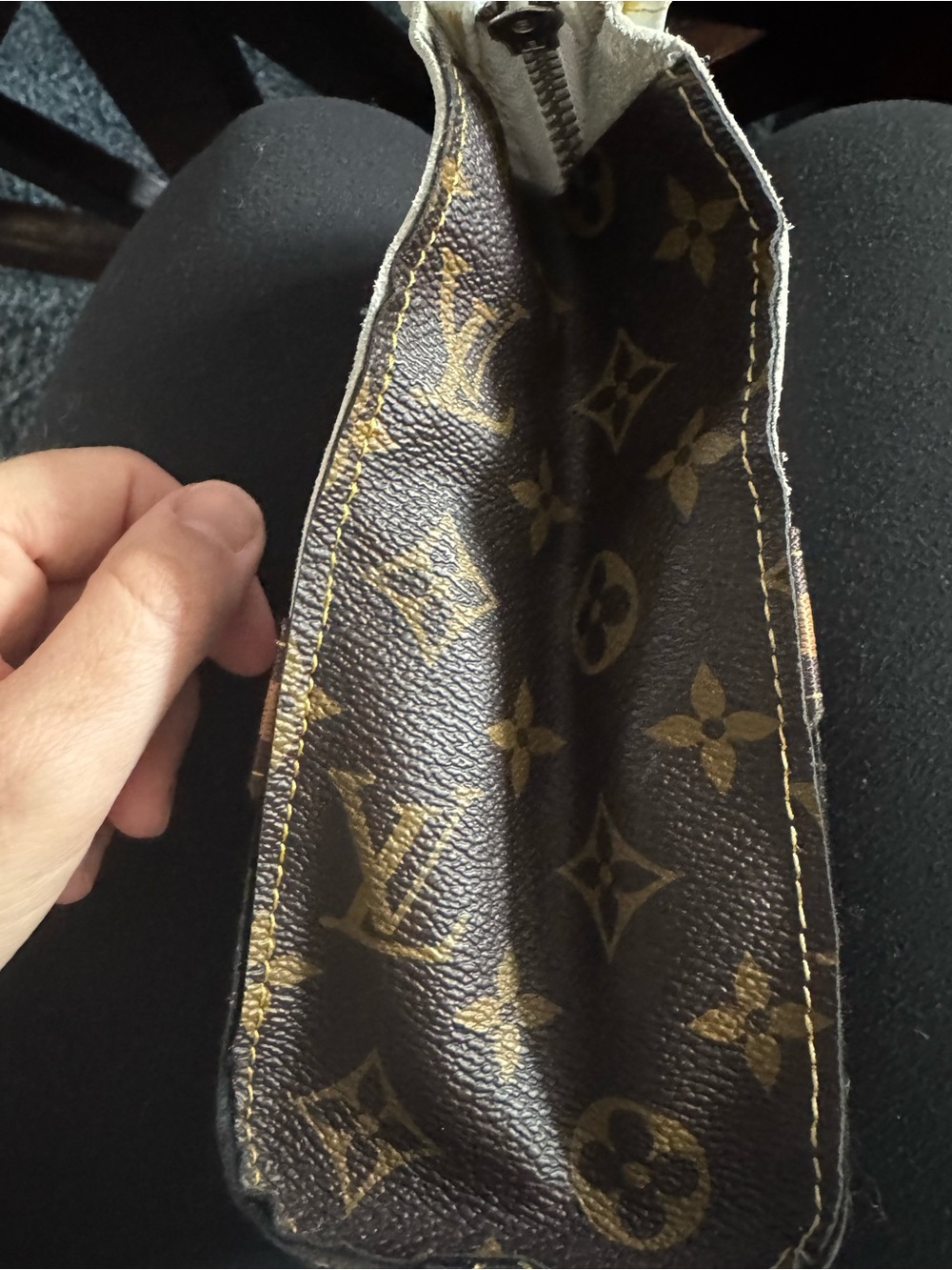 Louis Vuitton Brown Monogram Canvas Zip Pouch with White Trim - Picture 3 of 5